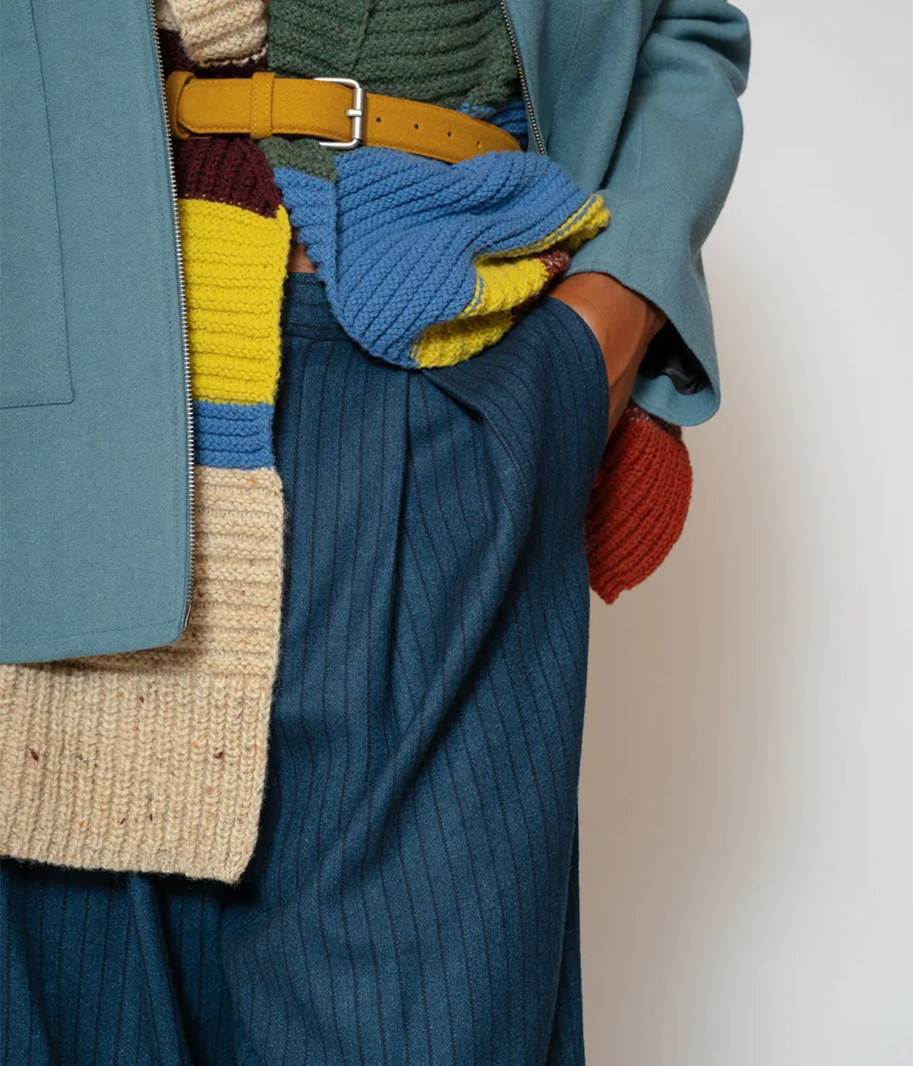 Wide-Leg Pinstripe Trousers